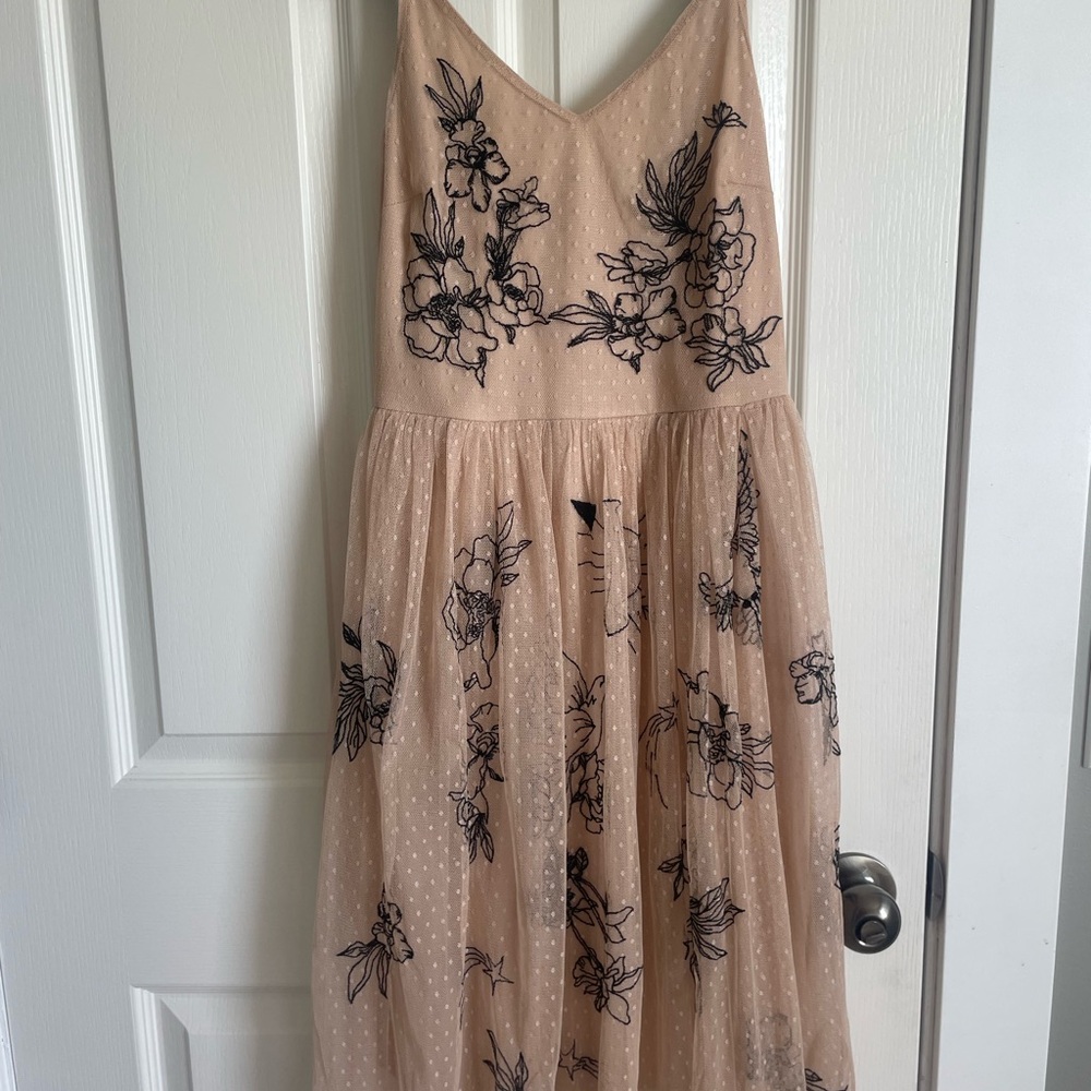 DEX Floral Embroidered Dress in Blush and Black XS